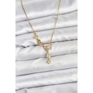 316L Çelik Zincir Gold Renk Kelebek Model Kadın Kolye