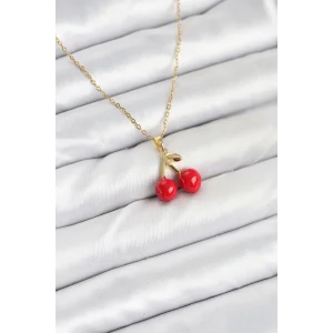 316L Çelik Zincir Gold Renk Kiraz Model Kadın Kolye