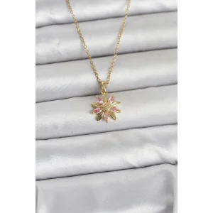 316L Çelik Zincir Gold Renk Pembe Papatya Model Kadın Kolye