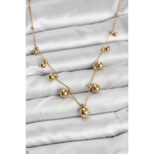 316L Çelik Zincir Gold Renk Topçuklu Kolye