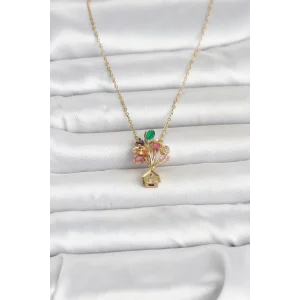 316L Çelik Zincir Gold Renk Uçan Balon Ev Figür Kadın Kolye