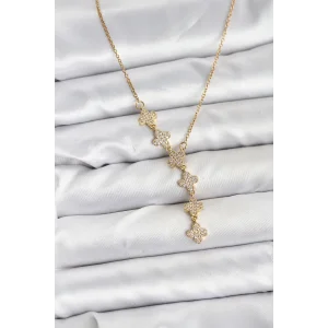 316L Çelik Zincir Gold Renk Yonca Model Kadın Kolye