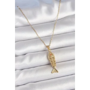 316L Çelik Zincir Gold Renk Zirkon Taşlı Balık Figürlü Kolye