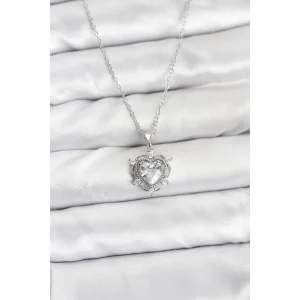 316L Çelik Zincir Gümüş Renk Kalp Model Zirkon Taşlı Kadın Kolye