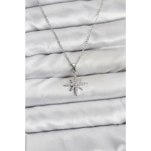 316L Çelik Zincir Gümüş Renk Kutup Yıldızı Model Zirkon Taşlı Kadın Kolye