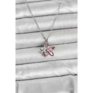 316L Çelik Zincir Gümüş Renk Pembe Lotus Model Kadın Kolye