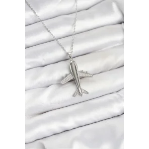 316L Çelik Zincir Gümüş Renk Uçak Model Kadın Kolye