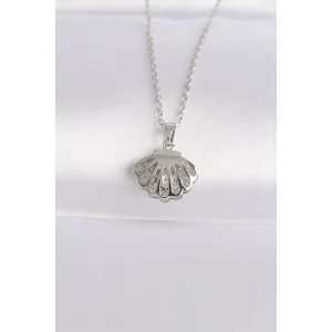 316L Çelik Zincir Gümüş Renk Zirkon Taşlı İnci Detay İstiridye Kolye