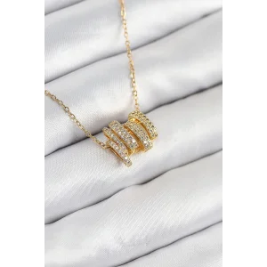 316L Çelik Zirkon Taşlı Sarmal Model Gold Renk Kadın Kolye