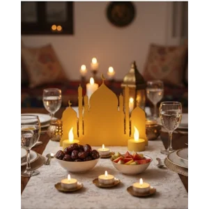 3D İki Mumlu Cami Dekor 2 Pilli LED Mum Hediyeli Masa Üstü Süs