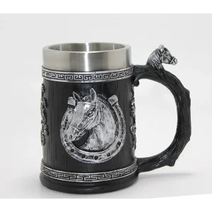 3D Kabartmalı At Büstü Paslanmaz Çelik Kupa Bardak