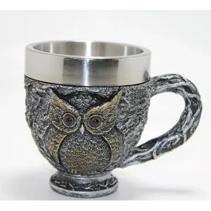 3D Kabartmalı Baykuş Büstü Paslanmaz Çelik Kupa Bardak