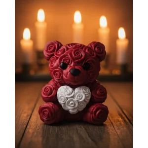 3D Kalp Ayıcık 10 cm Gül Detaylı Dekoratif Hediye Obje