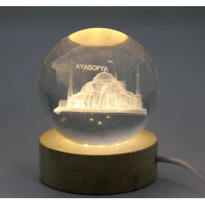 3d Kristal Cam Küre Ahşap Soketli İstanbul Temalı Led Lamba Alk2573