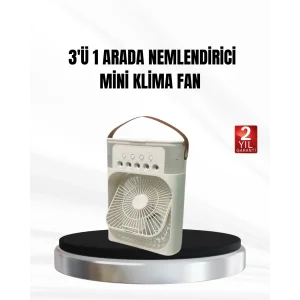 3’ü 1 Arada Mini Klima Fan USB Şarjlı, 7 Renk Gece Lambalı ve Nemlendirici
