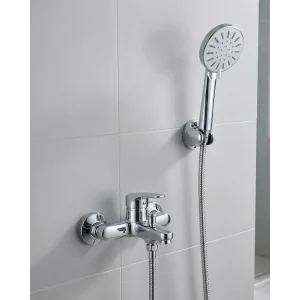 4 Kademeli Krem Duş Seti El Duşu Başlığı Spiral Hortum ve Duvar Askısı