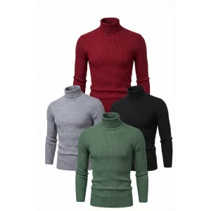 ERKEK 4lü Siyah, Bordo, Gri, Haki  Kaşkorse Boğazlı Full Likralı Fitilli Body Kazak