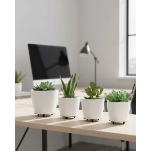 4’lü 3D Beyaz Minimal Dekoratif Vazo Ayaklı Saksı Takımı