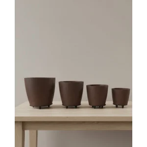 4’lü 3D Kahve Tonlu Ayaklı Saksı Seti Modern Dekoratif Vazo Takımı