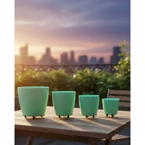 4’lü 3D Mint Yeşil Saksı Seti Modern Tasarım Dekoratif Ayaklı Vazo