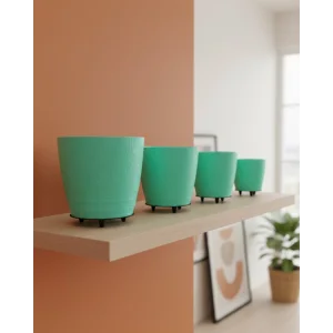 4’lü 3D Modern Yeşil Vazo Seti Dekoratif Ayaklı Saksı Takımı