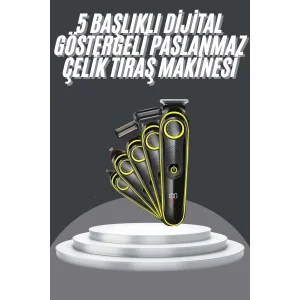 5 Başlıklı Şarjlı Tıraş Makinesi Led Ekran Saç Sakal Ense Tıraşına Uygun Bakım Seti