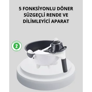 5 Fonksiyonlu Döner Rende Süzgeçli Çok Amaçlı Sebze Doğrayıcı Kaymaz Tabanlı
