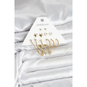 6 Çift Kadın Küpe Seti Gold Renk