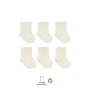 6Lı Basic Penye Soket Çorap 10101 Ekru