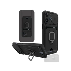 iPhone 13 Pro Kılıf Zuma Kartvizitli Yüzüklü Silikon - Siyah-(5796) - EMTHBA6553-2858