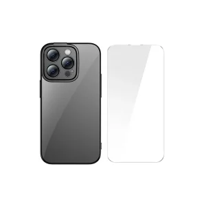 Glitter iPhone 14 Pro 6.1 Uyumlu Renkli Kenar Silikon Kılıf + Tempered Ekran Koruyucu Set