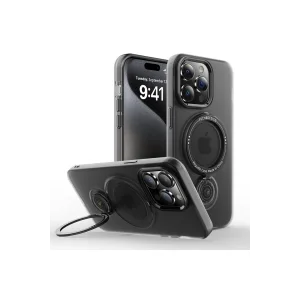 ALLY iPhone 15 Pro Max İçin Magsafe Uyumlu Standlı Manyetik Silikon Kılıf-(5775)