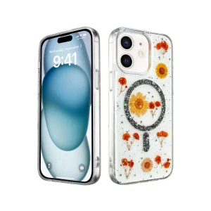 iPhone 12 Kılıf Daisy Simli Magsafe Kapak - Siyah-(5796) - EMTHBA5536-6769