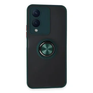 Vivo Y17S Kılıf Montreal Yüzüklü Silikon Kapak - Yeşil-(5796) - EMTHBA8160-7141