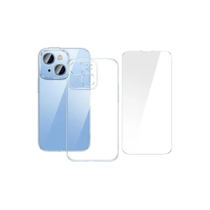 iPhone 15 Crystal Serisi Silikon Kılıf + Tempered Ekran Koruyucu Set-(5775) - EMTHBA8377-1201