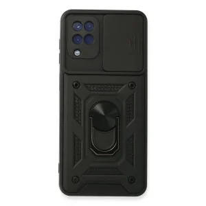 Samsung Galaxy A22 Kılıf Pars Lens Yüzüklü Silikon - Siyah-(5796) - EMTHBA1379-5010