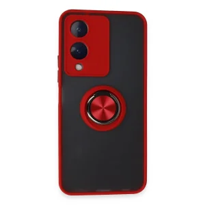 Vivo Y17S Kılıf Montreal Yüzüklü Silikon Kapak - Kırmızı-(5796) - EMTHBA2513-4850