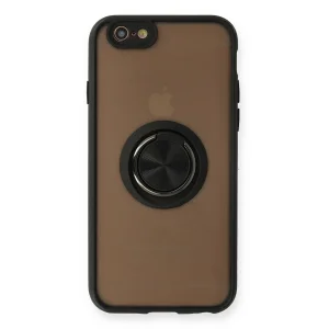 iPhone 6 Kılıf Montreal Yüzüklü Silikon Kapak - Siyah-(5796) - ESZAOC3965-5008