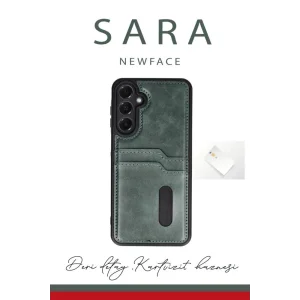 Samsung Galaxy A16 5G Kılıf Sara Kartvizitli Deri Kılıf - Lacivert-(5796) - VOANFD2425-3403