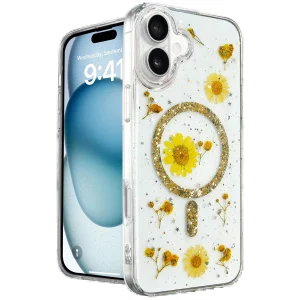 iPhone 16 Kılıf Daisy Simli Magsafe Kapak - Gold-(5796) - EMTHBA3870-4352