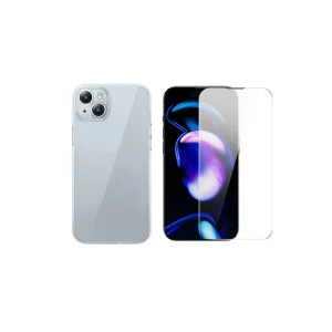 iPhone 15 Plus Schott Serisi Şeffaf Silikon Kılıf + Tempered Ekran Koruyucu Set-( - EMTHBA6270-9