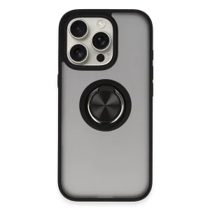 iPhone 16 Pro Kılıf Montreal Yüzüklü Silikon Kapak - Siyah-(5796) - EMTHBA1835-7946