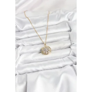 316L Çelik Zincir Gold Renk Zirkon Taşlı Kadın Kolye