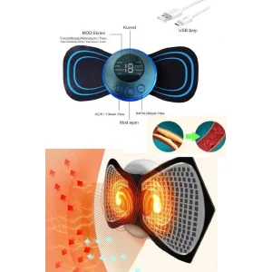 8 Modlu Mini Şarjlı Kelebek LCD Ekran Ems Boyun Omuz Kol Sırt Elektrikli Masaj Bantı Kas Stimülatörü