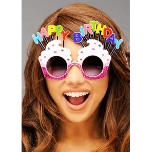Happy Birthday Yazılı Beyaz Fuşya Renk Parti Gözlüğü 12x7 cm