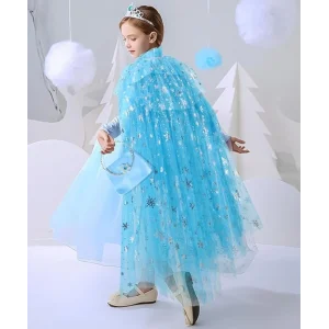 Karlar Ülkesi Elsa Frozen Mavi Pelerin – 80 cm Kar Desenli Çocuk Pelerini ( Taç Hariç )