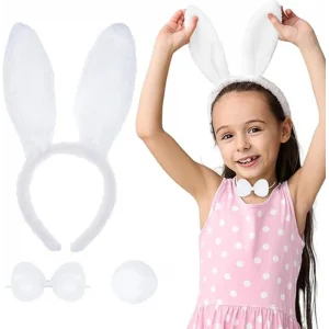 Beyaz Tavşan Kostüm Seti – Taç, Papyon, Kuyruk (12’li Paket)