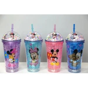 Sevimli Mickey Mouse Işıklı Pipetli Boncuklu Suluk & Bardak 400 Ml Alk3147