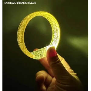 Sarı Led Işıklı Baskı Yapılabilen Pilli Bileklik Bilezik 1,5 Cm Genişlik