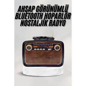 Bluetooth Hoparlör Ahşap Renk Vintage Işıklı Nostaljik Radyo Fm Ahşap Görünümlü